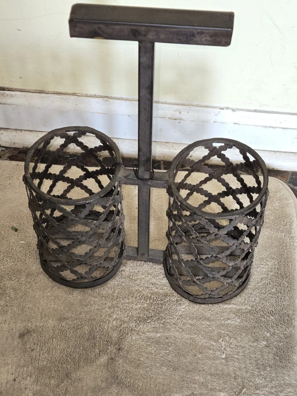 Wrought Iron Double Utensil Holder - Rustic Black